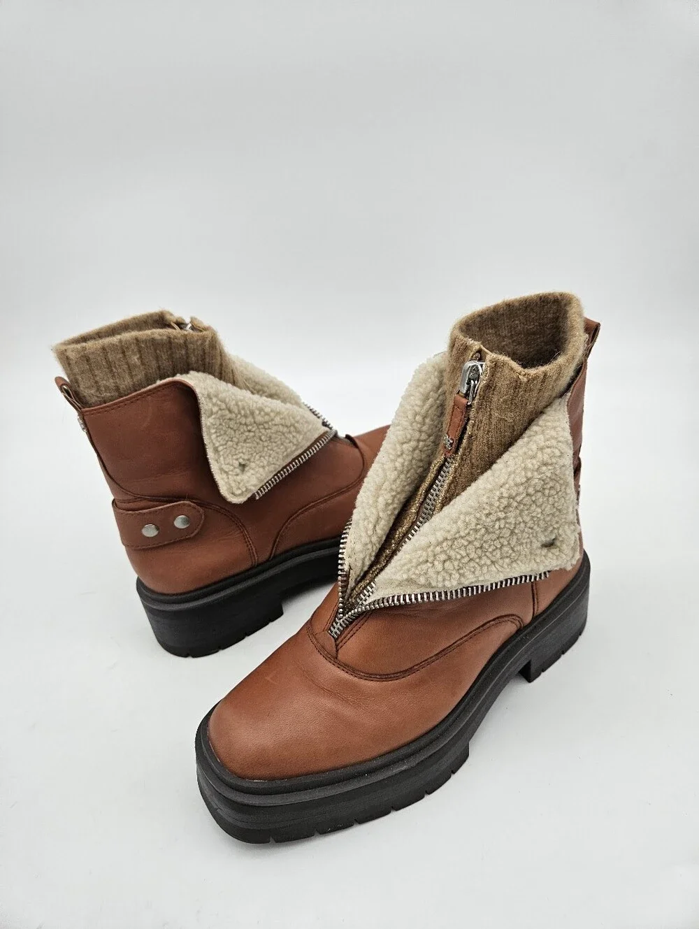 The Sam Edelman Jacquie 2 Sherpa Genuine Leather Ankle Boots in women's size 9M